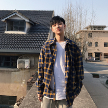 1CHEN/男装春夏日系经典格子休闲宽松衬衫薄外套百搭长袖衬衣男女