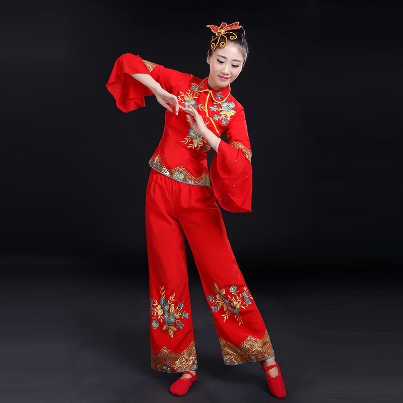 扇子舞伞舞2017新款秧歌服舞蹈服装民族古典舞演出服腰鼓服女