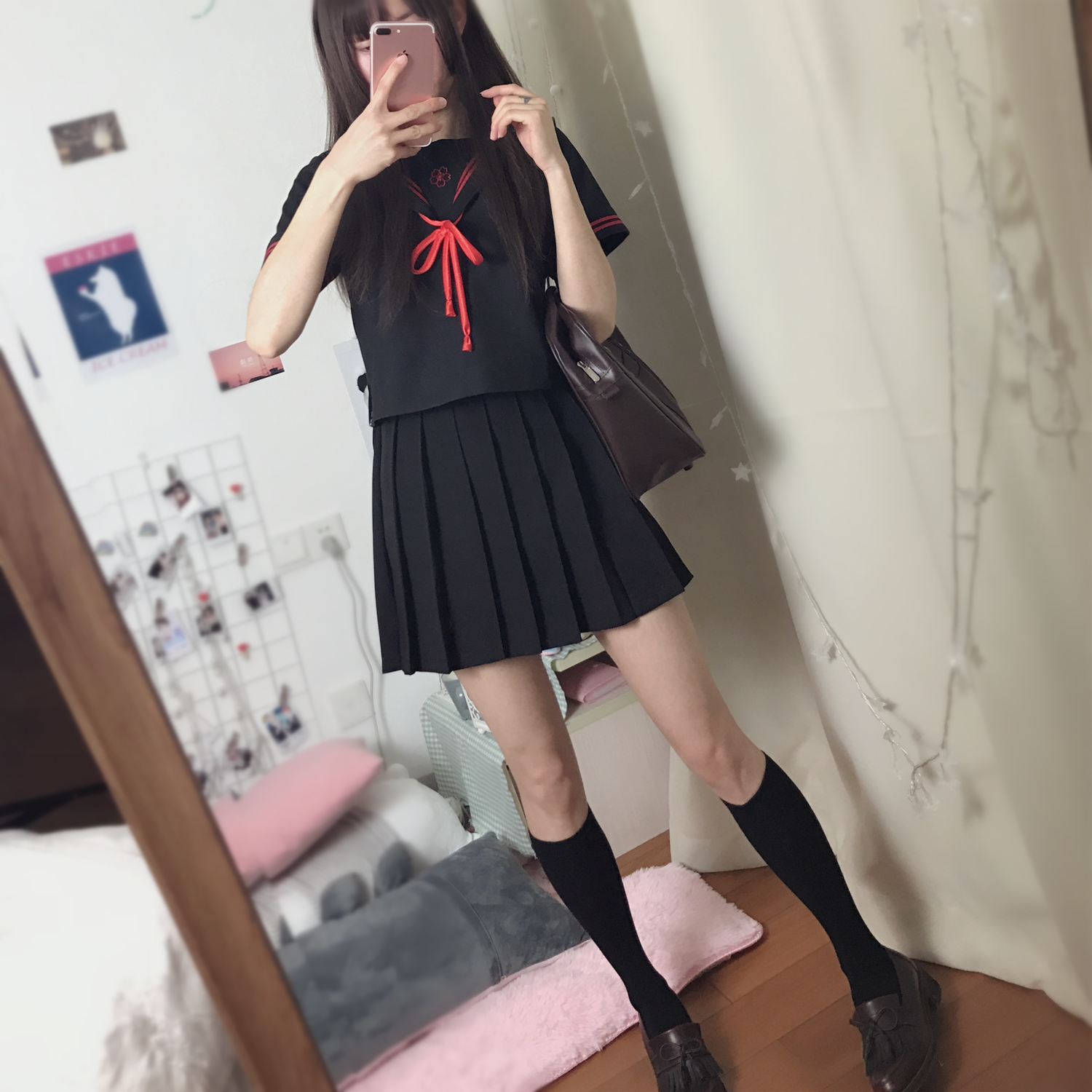 新款日系jk长袖水手服套装中间服制服黑色不良赤二本