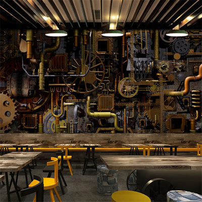 复古重金属朋克蒸汽工业风齿轮大型壁画网吧ktv酒吧背景墙壁纸677