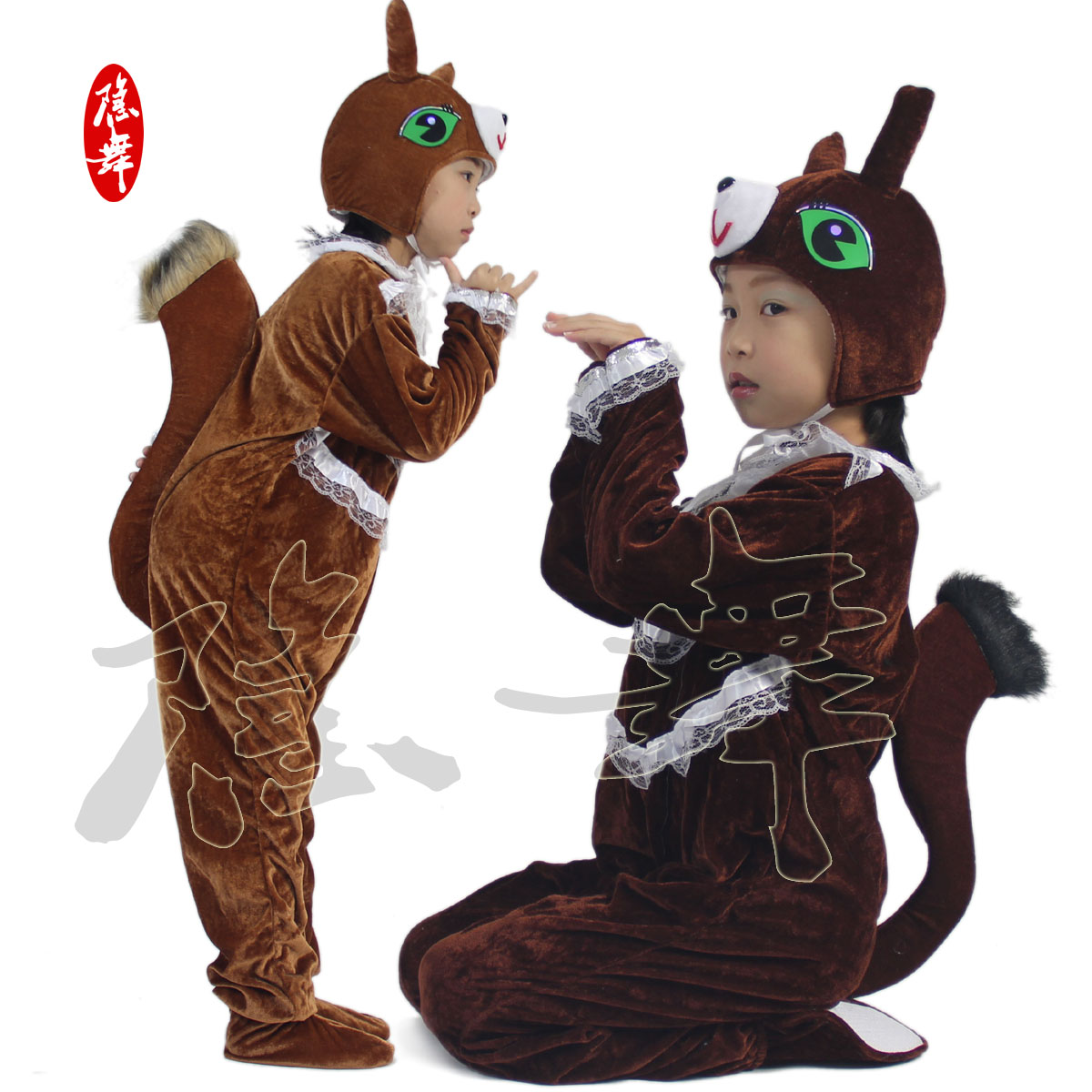 双十一新款儿童舞台表演服动物造型松鼠袋鼠孔雀亲子衣演出服
