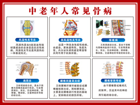 中老年人常见骨病介绍墙贴画 中医文化知识医学骨科宣传海报挂图