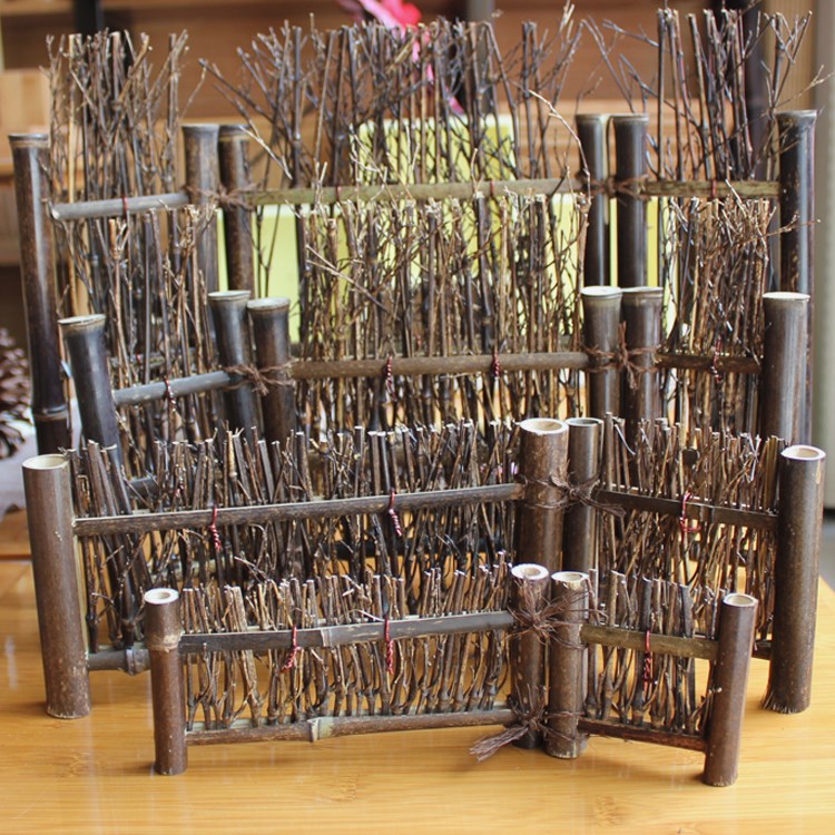 包邮品手工竹编织紫竹竹篱笆竹屏风 茶台办公桌小屏风摆件装饰