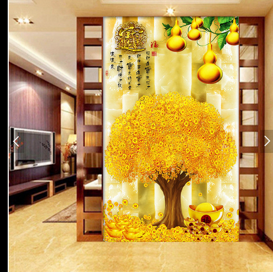 无缝3d5d8d金钱树大型壁画玄关过道走廊背景墙纸酒店宾馆壁纸