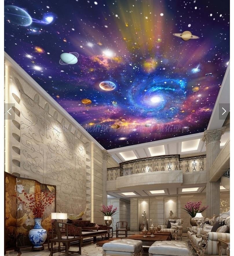 5d立体星空太阳系星球3d吊顶天顶壁画背景墙壁纸无缝定制墙画