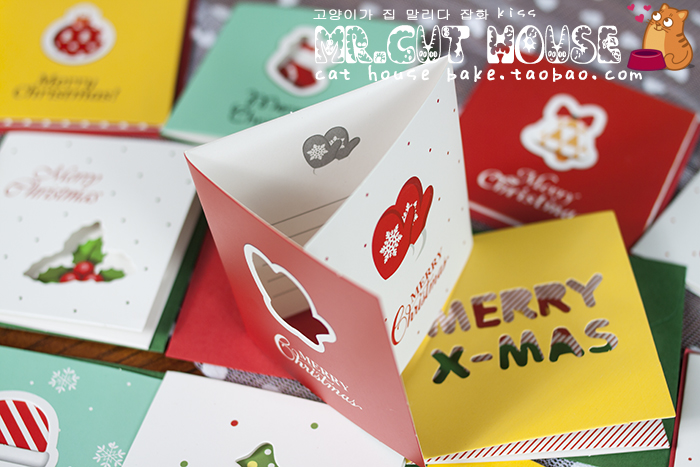 12张祝福贺卡镂空创意圣诞节日留言三折小卡片可爱迷你卡通感谢卡