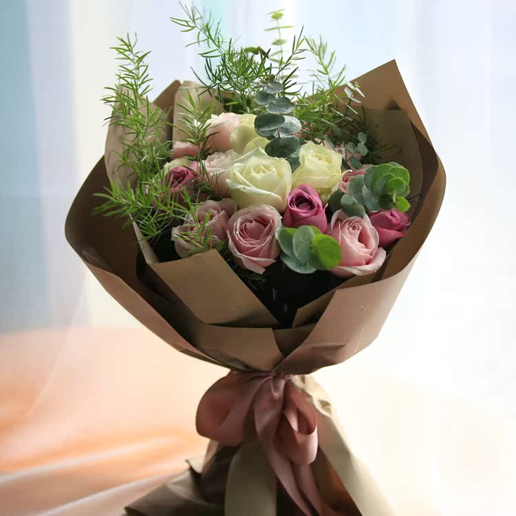 青岛东莞广州同城鲜花速递 唯美韩式表白花束 紫玫瑰花束节日礼物