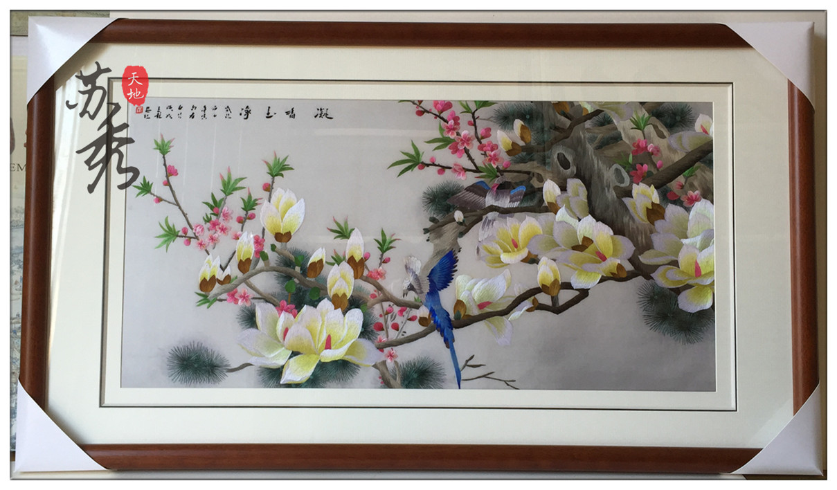 苏州刺绣 苏绣成品挂画 客厅装饰 手工 郎世宁花鸟 走廊 沙发背景