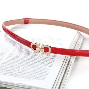 光身细腰带女搭配连衣裙字母糖果色皮带女简约