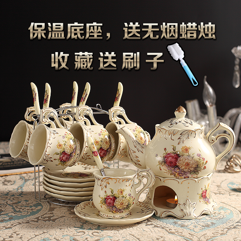 花茶茶具套装欧式田园水果茶壶高档陶瓷蜡烛加热底座下午茶茶具