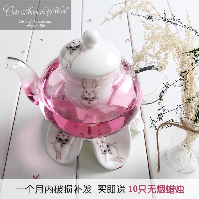 耐热加热陶瓷玻璃水果花茶壶带过滤底座蜡烛套装欧式下午茶具包邮
