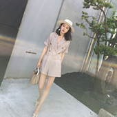 短袖 连体裤 连衣裤 女装 阔腿短裤 2017夏装 时髦气质西装 新款 ASM