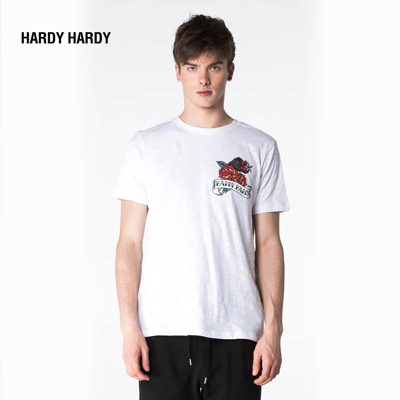 hardy hardy男式圆领t恤 满背骷髅玫瑰印花短袖t恤hh17submssu272