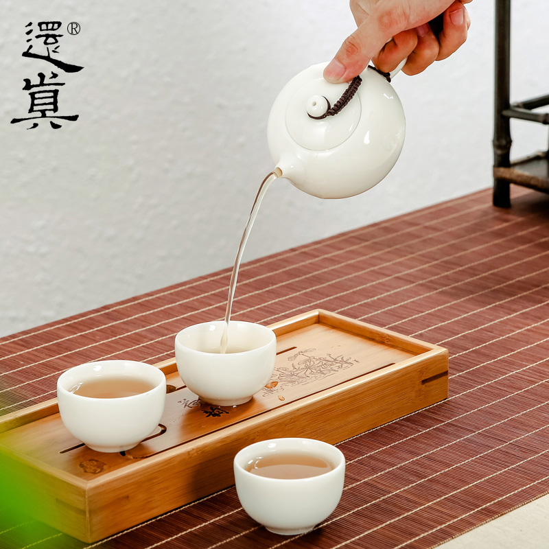 还真品牌德化中国白瓷功夫茶具茶盘套装一壶三杯旅行复古陶瓷特价