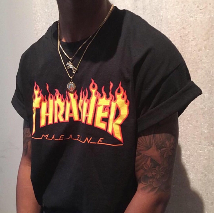 【海神】thrasher logo正品基础字母 火焰 tee 短袖t恤 男女情侣