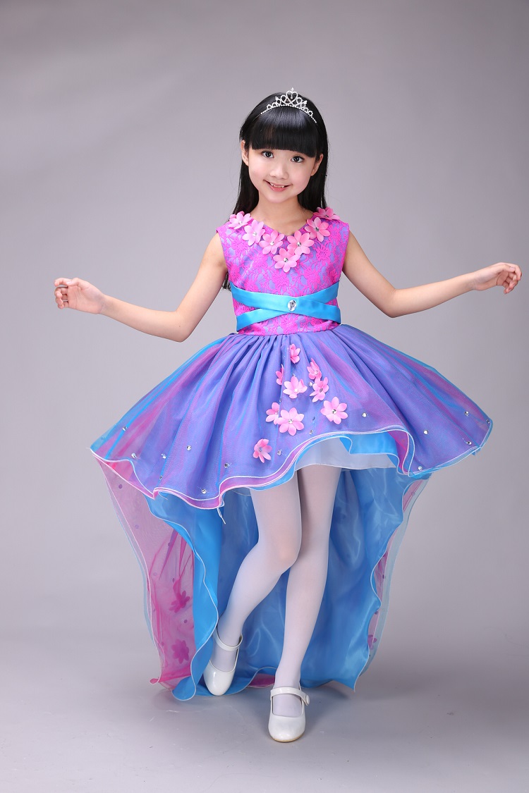 女童公主裙夏儿童晚礼服钢琴演出拖地拖尾白色婚纱裙花童大童长裙