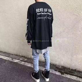 高街潮王fear of god fog 合作款 桶织无侧缝字母印花打底长袖t恤