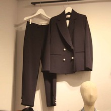 两件套女装 气质西服套装 韩国代购 女阔腿裤 黑色小西装 2017春秋新款