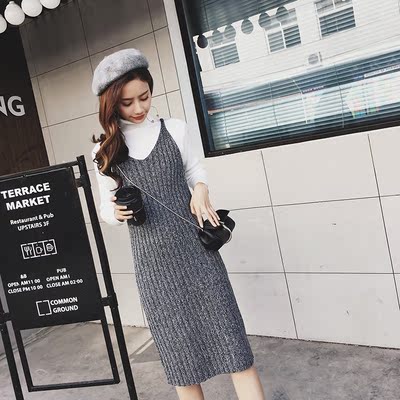 景亦 秋冬季无袖针织连衣裙女修身中长款吊带