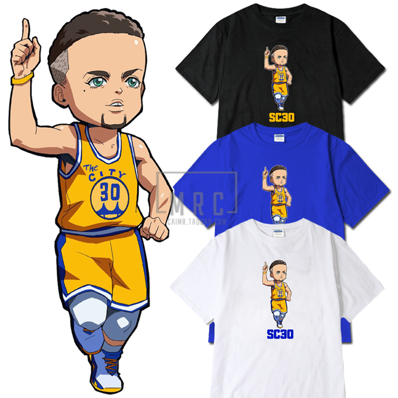 库里t恤 萌神可爱卡通q版30号勇士队夏季篮球运动男curry短袖tee