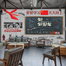 复古青春怀旧主题装饰壁画奶茶店餐馆餐厅80年代壁纸餐饮背景墙纸