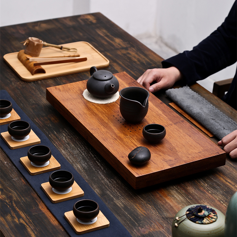 重竹茶盘抽屉式储水式竹制功夫茶具实木茶盘简约茶海日式 悟土