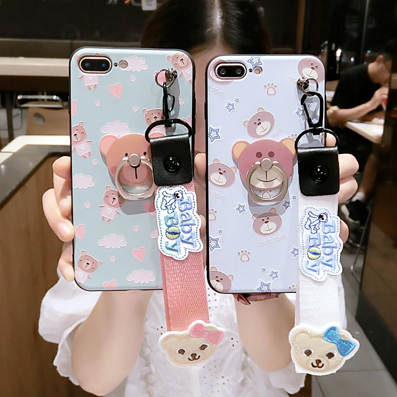 创意卡通苹果7手机壳iphone6plus硅胶全包边软7p个性6s挂绳女潮牌