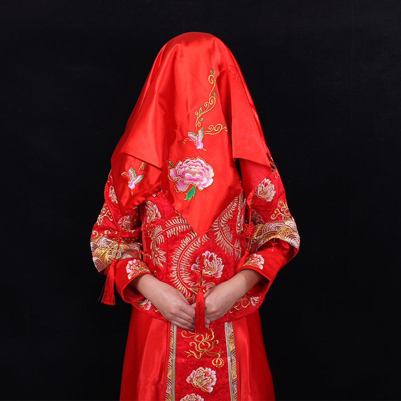 结婚用品道具新娘红盖头中式秀禾服刺绣盖头纱婚庆喜帕新娘蒙头巾