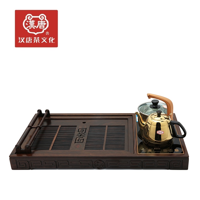 汉唐实木茶盘 黑紫檀木慧泉茶台 木电一体排水茶海电磁炉功夫茶具
