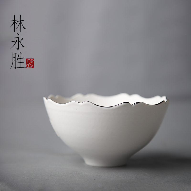 台湾陶瓷 林永胜 全手工定白 茶碗 碗泡 茶用器 小号