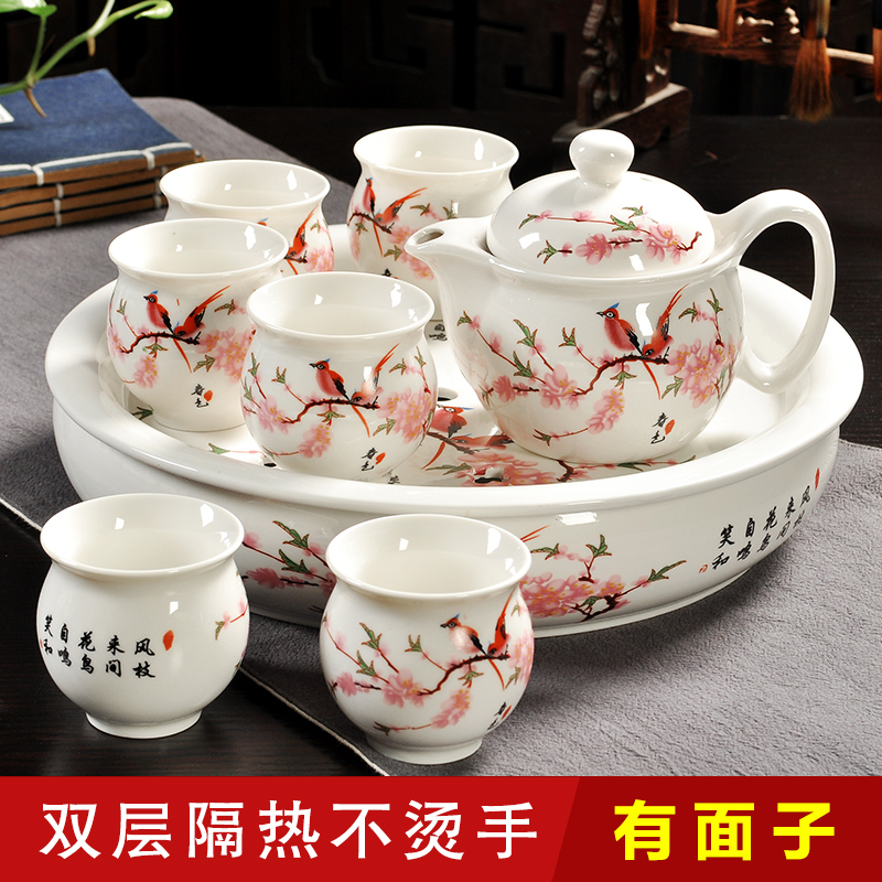 天天特价茶具套装特价整套家用6人青花瓷双层隔热大号茶壶杯陶瓷