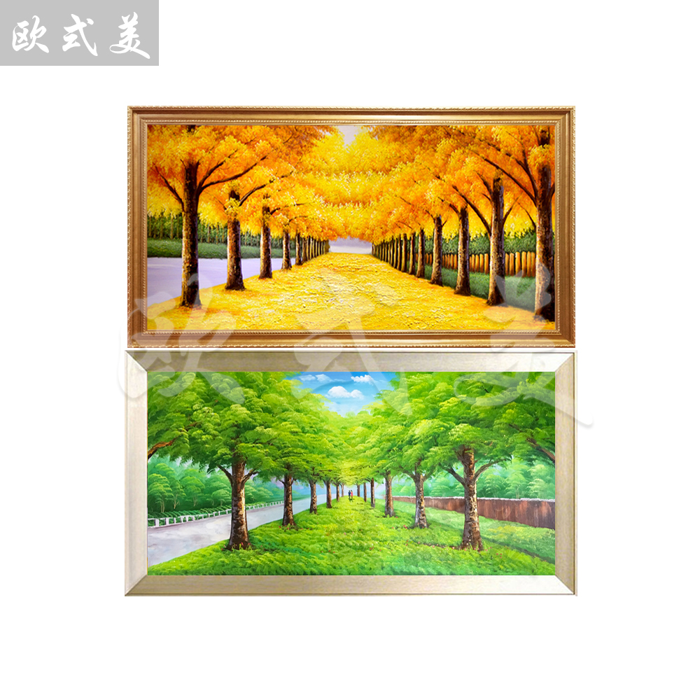 油画玄关装饰画客厅大芬纯手绘发财树黄金大道欧式风景画壁画挂画