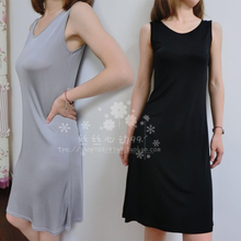 加长款 桑蚕丝V领夏季真丝针织长裙吊带裙背心打底裙睡裙衬裙大码