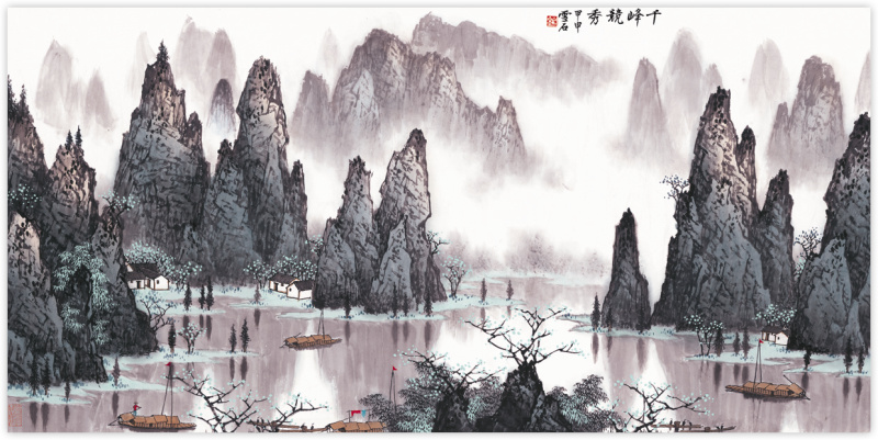 风水画 盛世和谐五台山 国画 山水画 字画 客厅 佛堂