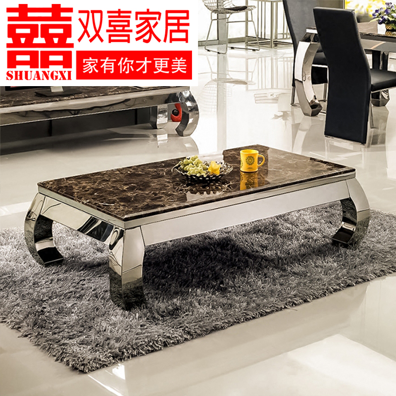 简约现代大理石茶几钢化玻璃电视柜组合欧式不锈钢茶桌台大小户型