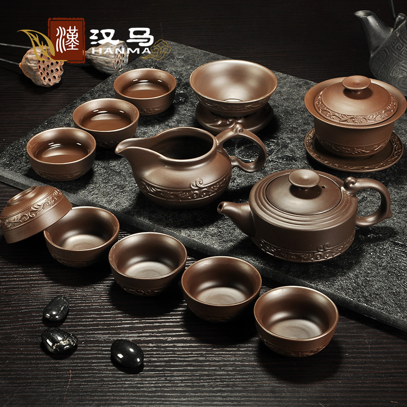 特价包邮原矿紫砂茶具套装宜兴陶瓷功夫盖碗茶壶整套茶杯精品礼盒