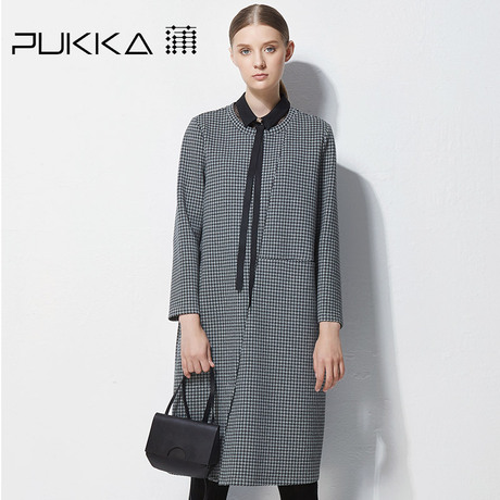 Pukka/蒲牌秋装新款原创设计大码女装千鸟格棉质长袖连衣裙商品大图