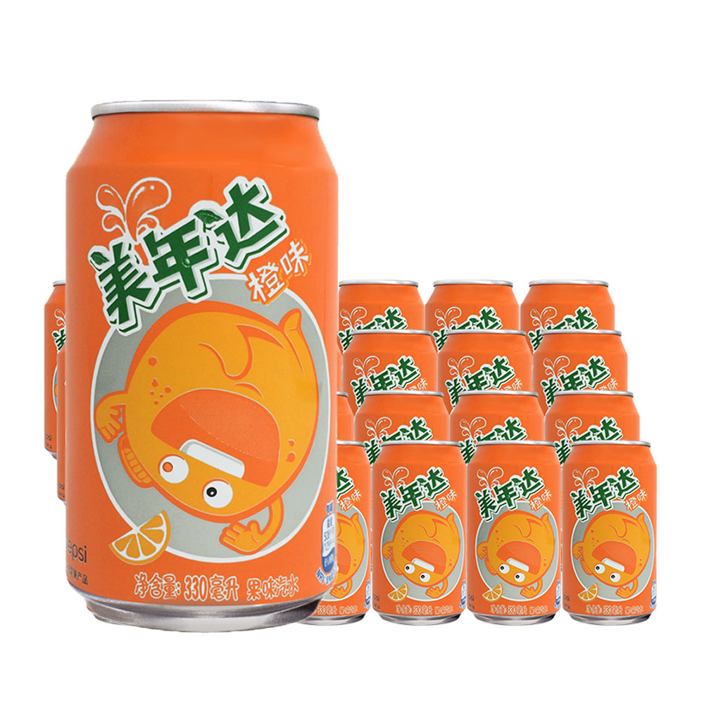 美年达橙味碳酸饮料330ml 24听罐装果味饮料上海3箱包邮