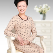 老人棉毛衫 女士彩棉妈妈保暖内衣纯棉薄款 套装 大码 中老年秋衣秋裤