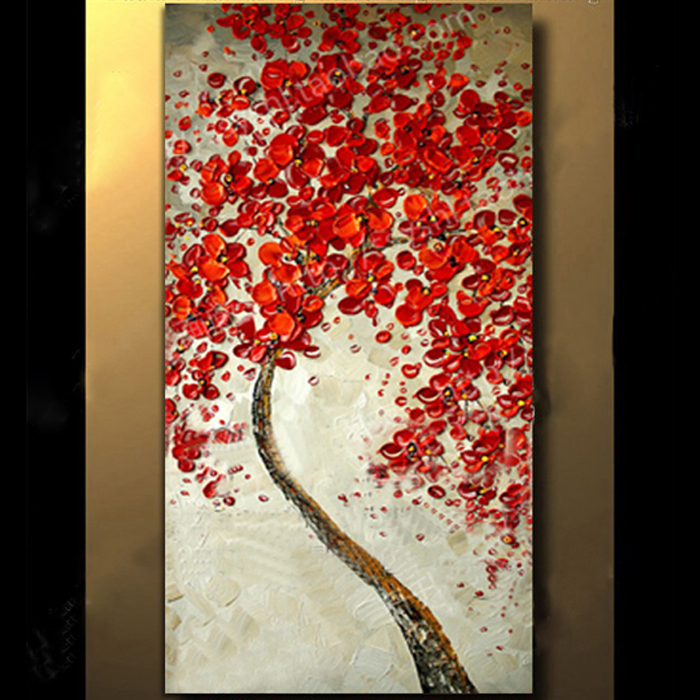 新中式装饰画 客厅现代挂画 油画壁画玄关画 立体红色 竖版发财树