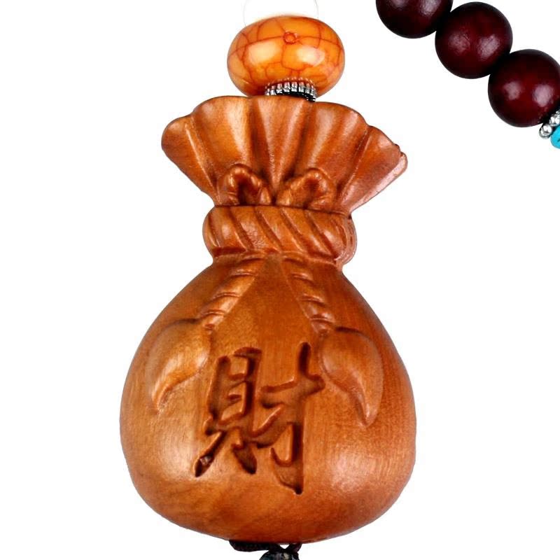 桃木福袋钱袋高档汽车挂件车饰钥匙扣招财聚福保平安礼物礼品包邮
