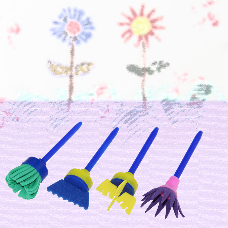 圆形蘑菇印章海绵画刷创意手工绘画涂鸦幼儿园美术区角手工材料