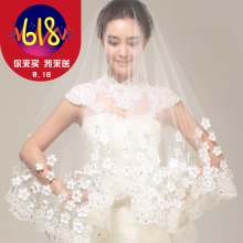 新娘婚纱礼服复古1.5米3米超长软头纱 衣纱夫人韩式蕾丝花瓣头纱