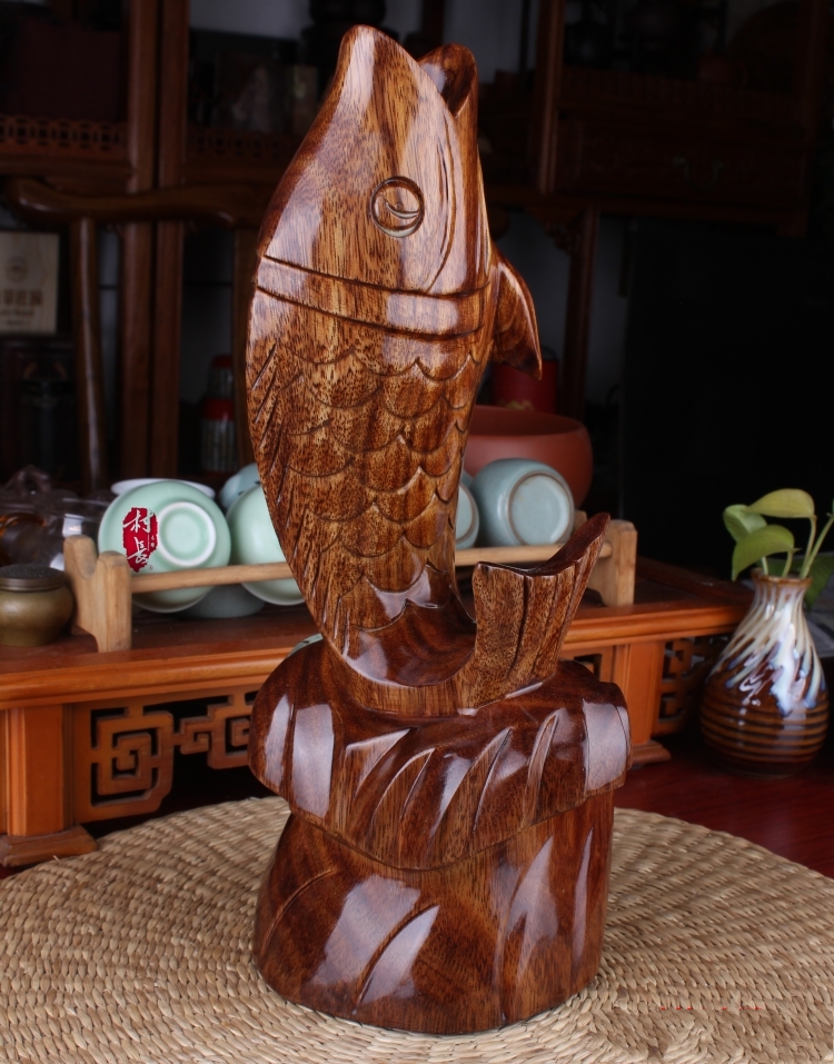 木雕花梨木鲤鱼工艺品摆件红木木雕年年有余摆件招财鱼创意