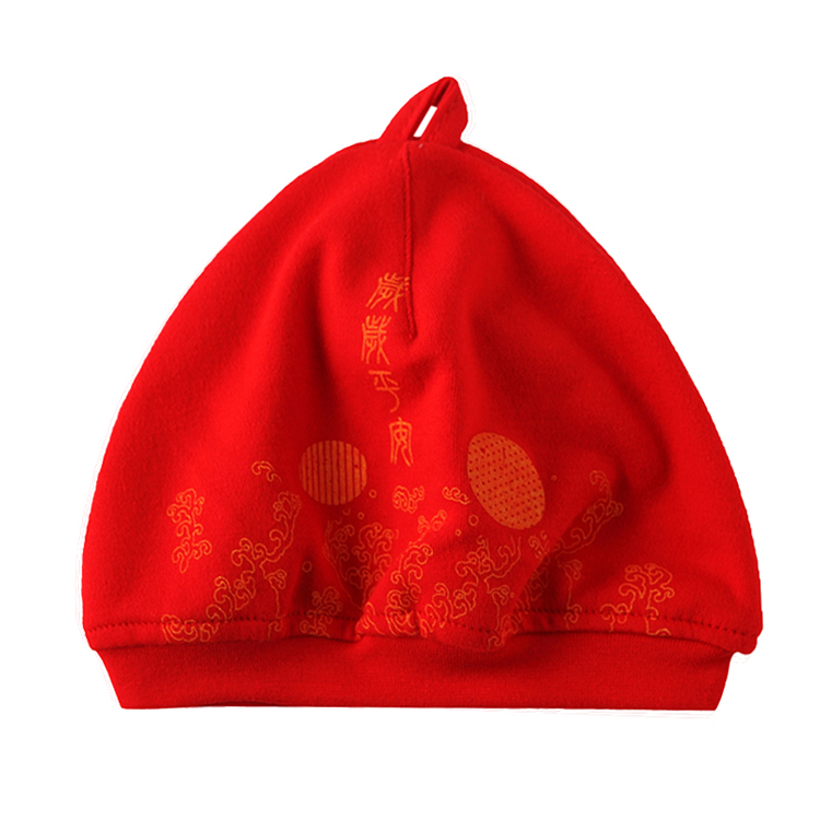 秋季新生儿纯棉胎帽春秋婴儿满月喜庆红色帽子