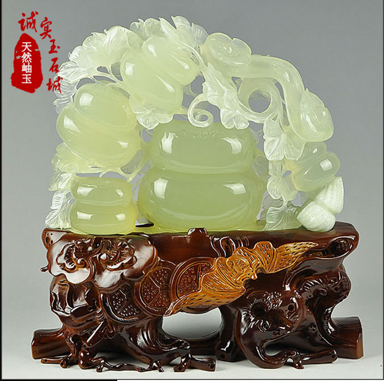 天然岫玉摆件精品 客厅招财玉如意岫岩玉雕件玉石玉器摆刻大f343