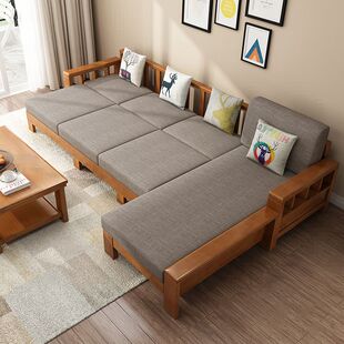客厅全实木沙发组合现代中式橡胶木家具贵妃小户型转角沙发床L型