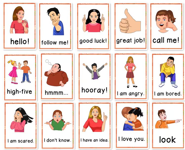 英语单词闪卡手势姿势卡大卡片gestures肢体语言早教英语教师教具
