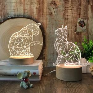 北欧实木小猫咪3D夜灯