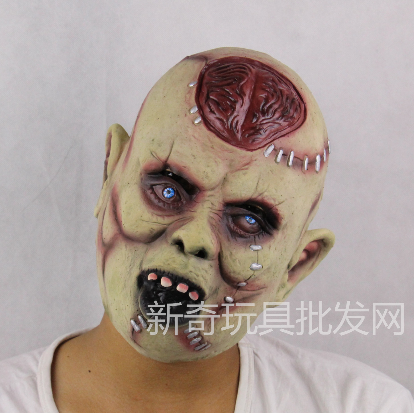 万圣节恐怖鬼脸面具带发恐怖鬼面具整人恐怖鬼脸头套乳胶头套魔鬼